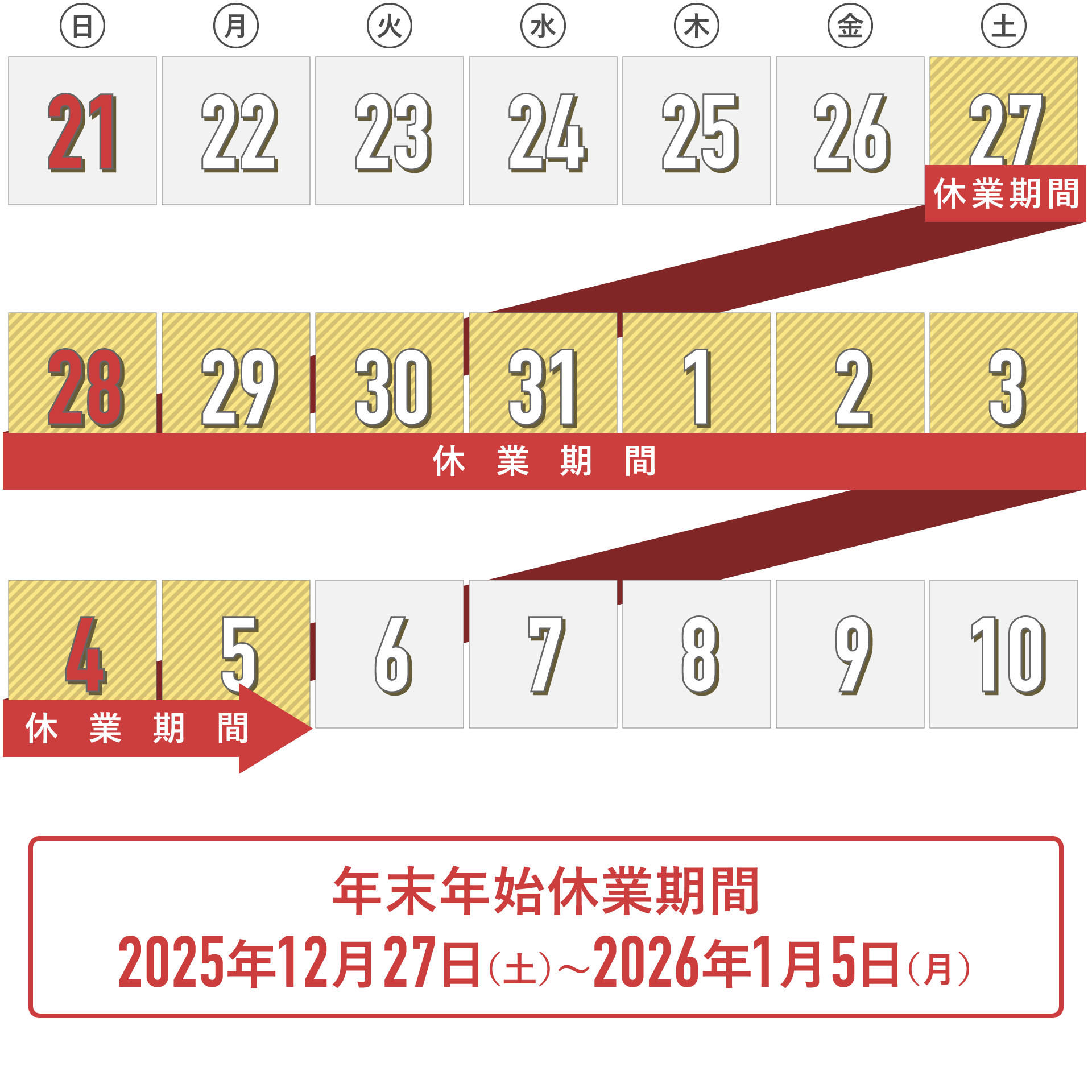 2025年 - 2026年 年末年始休業