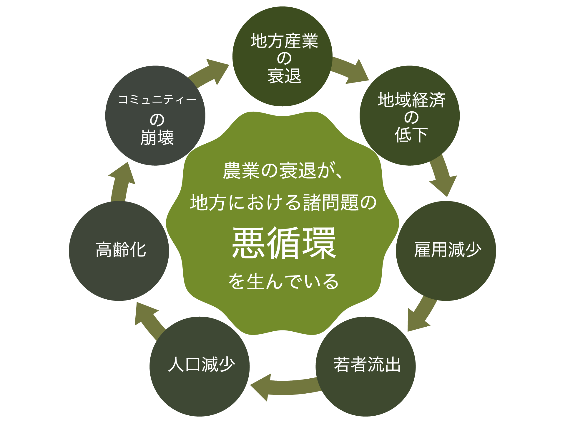 農業の衰退が、地方における諸問題の悪循環を生んでいる